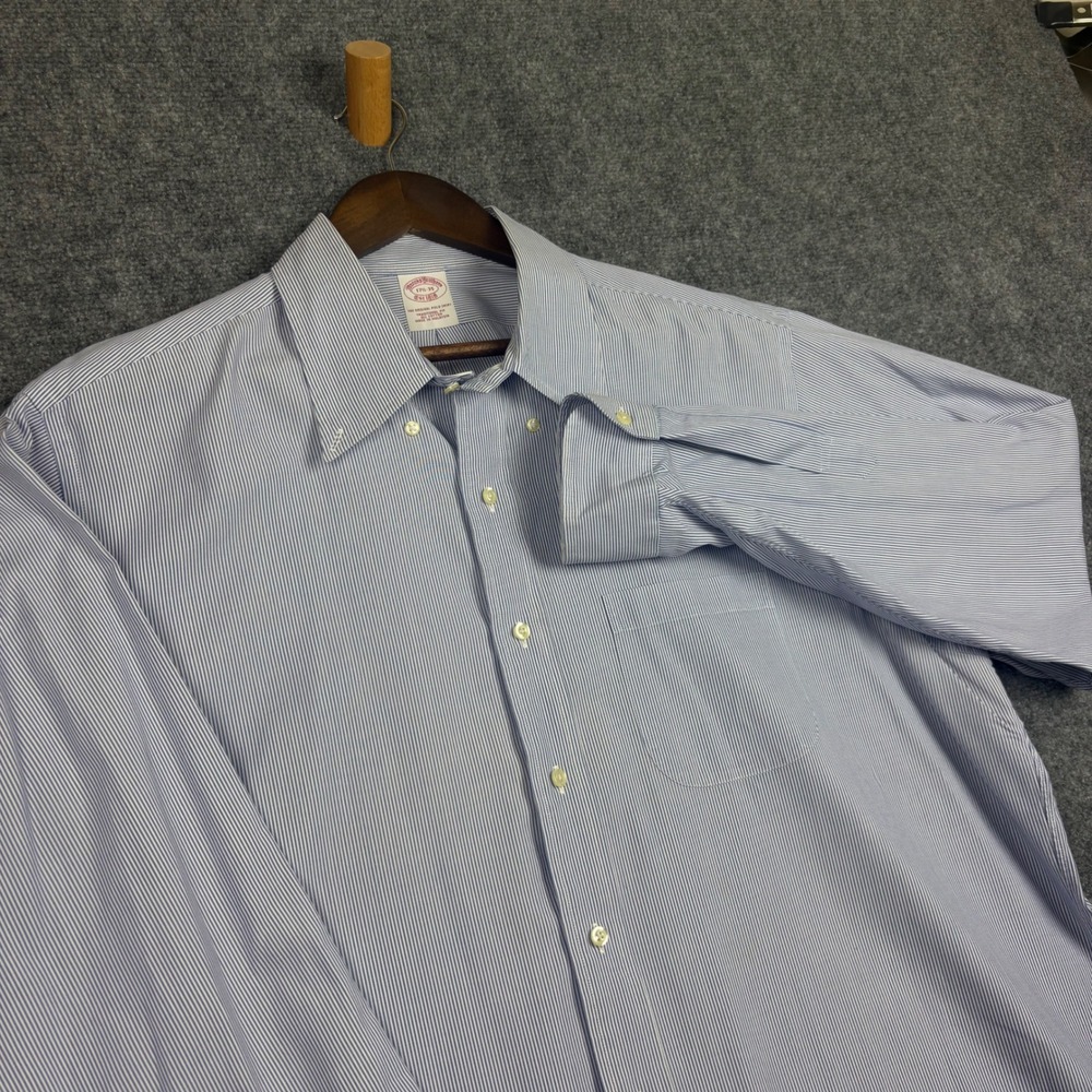 Brooks Brothers Mens 17.5 35 Traditional Fit Blue White Pinstripe Cotton Shirt